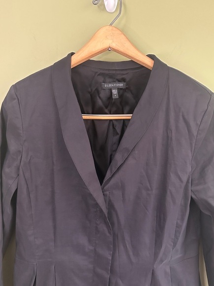 Eileen Fisher Blazer Sz S Slate Gray Silk Blend Pleated Jacket Snatched Ramie - Picture 3 of 11